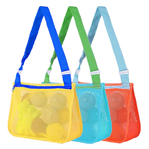 Rojeam 3PCS Mesh Strandtasche Faltbare Handtaschen Netz Strandtasche Strandspielzeug Tasche Netztasche Strand Zubehör Bunte Muschelsammelbeutel für Mädchen Jungen von Rojeam