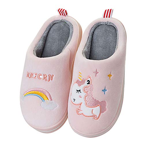 Rojeam Hausschuhe Kinder Damen Wärme Winter Baumwolle Pantoffeln Plüsch Jungen Mädchen, Größe-33/34 EU, Rosa (Hersteller Größe 240) von Rojeam