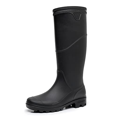 Rojeam Herren Gummistiefel Wasserdichter Sicherheitsstiefel Arbeitsstiefel Regenstiefel Gummi Stiefel Gartenschuhe Schnee Schlupfstiefel, Kniestrümpfe Schwarz, 41 EU von Rojeam