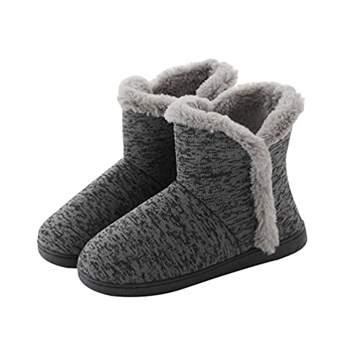 Rojeam Winter Warme Hausschuhe Damen Herren Winterschuhe Gefüttert Pantoffeln Stiefel rutschfest, Gris, Größe 38/39 EU von Rojeam