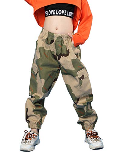 Kinder Cargo Hose Elastische Taille Jogger Hose für Jungen Mädchen Street Hip Hop(Camouflage,152-164) von Rolanko