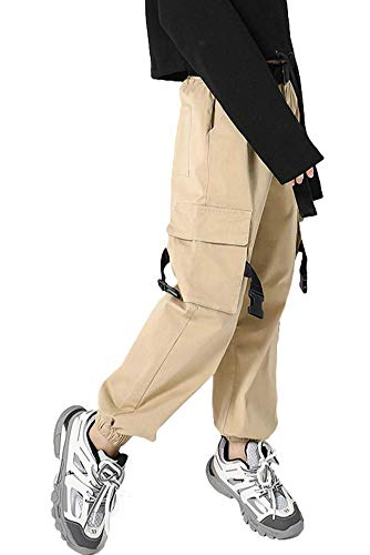 Kinder Cargo Hose Elastische Taille Jogger Hose für Jungen Mädchen Street Hip Hop(Khaki,134-140) von Rolanko