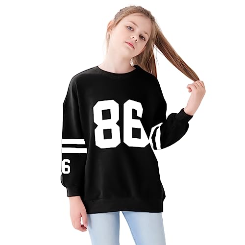 Rolanko Kinder Mädchen Sweatshirt lose T-Shirt Langarm Top Rundhals Pullover Baumwolle Langarmshirts(Schwarz,Größe:150/10-11 Jahre) von Rolanko