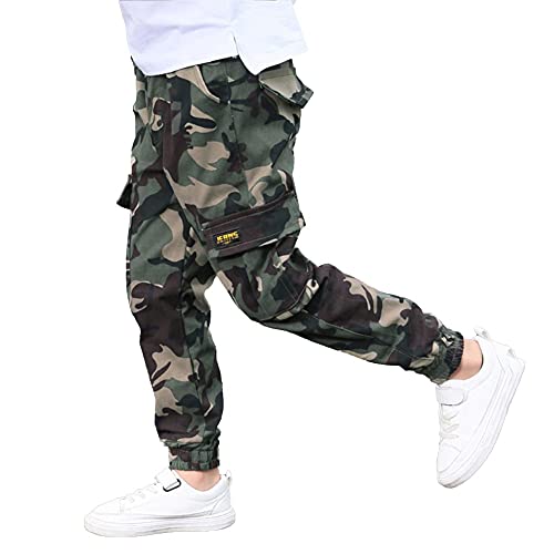 Rolanko Camouflage Hose Für Jungen, Kinder Outdoor Cargohose Mit-Taschen Mit Elastischem Bund, Camouflage, Etikettengröße: 150, 10-11 Jahre von Rolanko