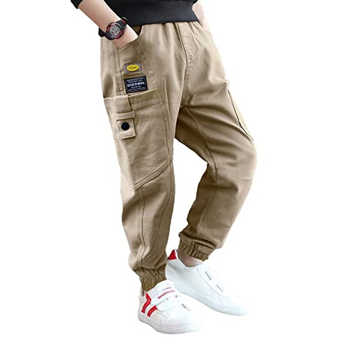 Rolanko Camouflage Hose Für Jungen, Kinder Outdoor Cargohose Mit-Taschen Mit Elastischem Bund, Light Khaki, Etikettengröße: 160,10-11 Jahre von Rolanko