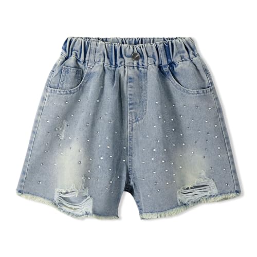 Rolanko Mädchen Jeans Shorts, Elastischer Bund Sommer Zerrissen Heiße Kurze Jeans mit Taschen für Kinder, Rissiges Loch, Größe: 9-10 Jahre, 140 Rolanko Mädchen Jeans Shorts, Elastischer Bund Sommer Zerrissen Heiße Kurze Jeans mit Taschen für Kinder, Rissiges Loch, Größe: 9-10 Jahre, 140 von Rolanko