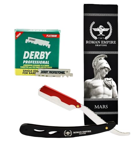 Roman Empire Shaving Mars Rasierer für Herren, professionell, für Bart, Schnurrbart und Konturen, mit 100 Derby-Klingen von Roman Empire Shaving