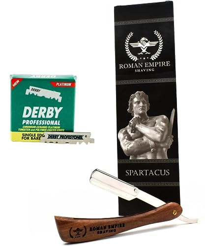 Roman Empire Shaving Spartacus Rasierer | Professioneller Herrenrasierer für Bart, Schnurrbart und Konturen mit 100 Klingen Derby Professional von Roman Empire Shaving