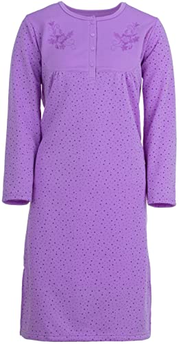 Romesa Thermo Nachthemd Damen Uni Gepunktet Warmhaltend M-2XL Winter, Farbe:Flieder, Größe:XL von Romesa