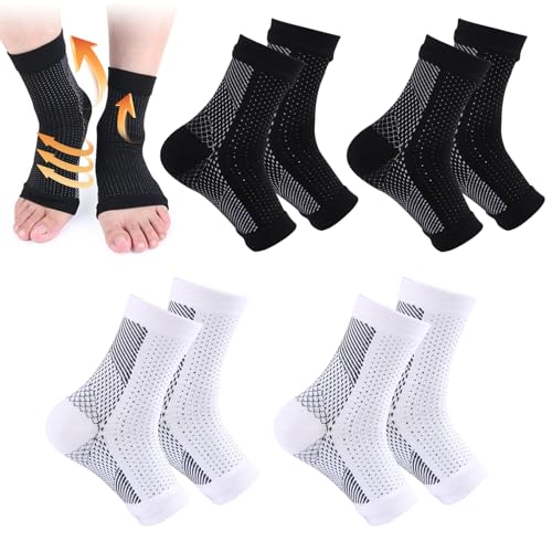 4 Pairs FußKompressionssocken,orthopädische kompressionssocken,compression socks,plantarfasziitis socken für Sport Fitness Laufen Radsport ​Durchblutungsförderung.-Schwarz und weiß von Ronronner