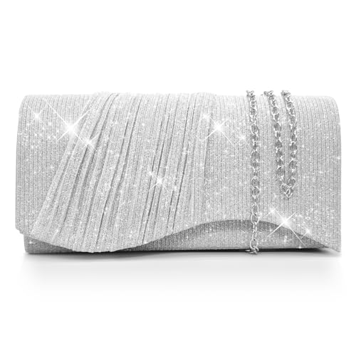 Ronronner Kettentasche, Clutch, Clutch Bag, Clutch Damen, Glitzer Abendtasche, Brauttasche, Damen Clutch FüR Hochzeit Party Freizeit Date, Muttertagsgeschenke für Mama-Silber von Ronronner