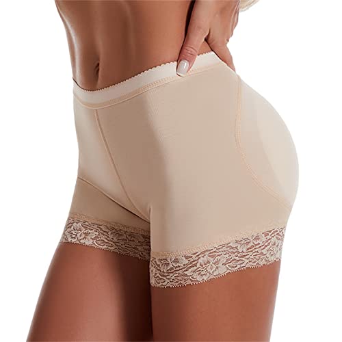 Ronronner Damen PushUp Höschen Glutei Damen Gepolsterte Unterhosen mit Bauch mit Damen Gepolsterte Unterwäsche mit 2 herausnehmbaren Pads, Atmungsaktive Spitze Shorts und Elastisch, beige, 36 von Ronronner