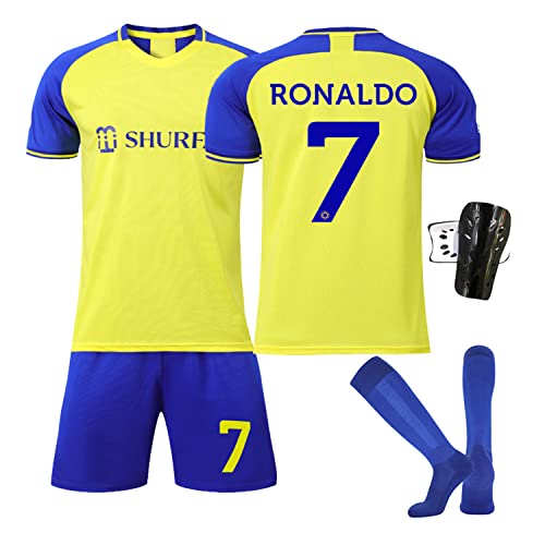 Ronronner Fußballtrikot für Kinder,Fußballtrikot,Kurzarmtrikot Shorts Set,Fussball Jersey Football Trikots,Nr.7,46Jersey Fußballtrikot mit Socken für Erwachsene und Kinder von Ronronner