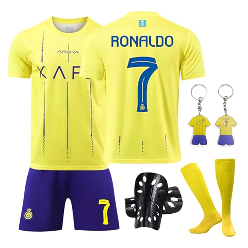 Ronronner Fußballtrikot für Kinder, Fussball Jersey Football Trikots, Kurzarmtrikot Shorts Set, Nr. 7 Yellow Jersey Fußballtrikot mit Socken für Erwachsene und Kinder (Huang-7-28) von Ronronner