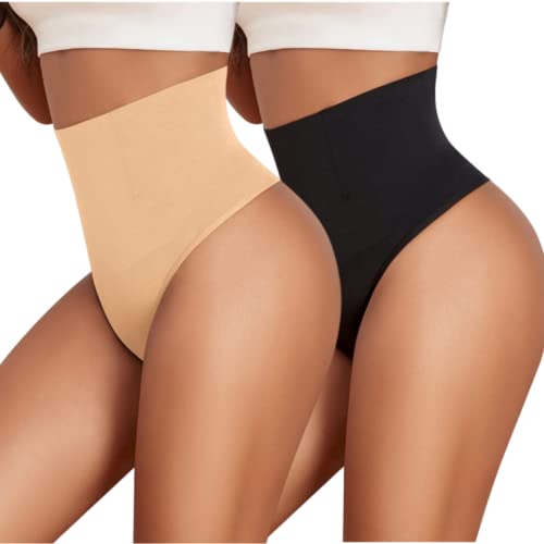 Ronronner Peri Zoma Unterhose mit hoher Taille für Damen, formende Unterhosen, Tanga, hohe Taille, formende Unterhose, Push-Up-Tanga für Damen, eng anliegender String, Schwarz+Beige, XXL von Ronronner