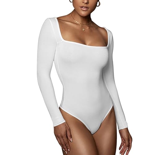 RoomTour Bodysuit Tops Elegant Langarm Body Damen Damenbody for damen Stringbody 1-Weiß M von RoomTour