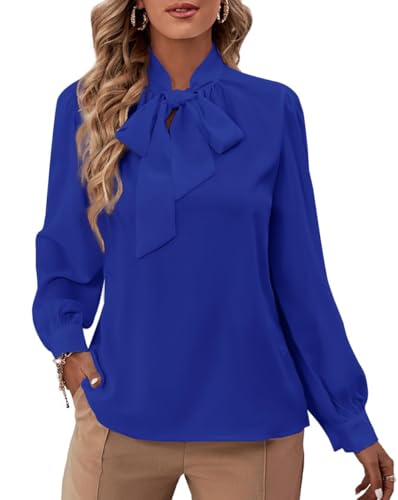 Rooscier Damen Bluse mit Schleife, Ausschnitt, langärmelig, Knopfmanschette, Chiffon, elegante Bluse, Schmuck Blau, Groß Rooscier Damen Bluse mit Schleife, Ausschnitt, langärmelig, Knopfmanschette, Chiffon, elegante Bluse, Schmuck Blau, Groß von Rooscier