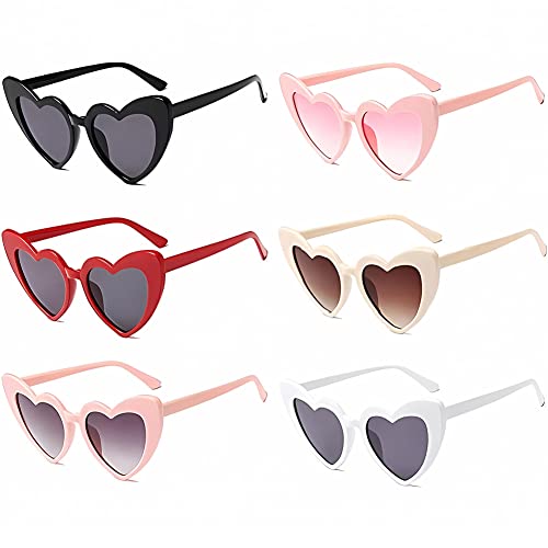 Ropniik Vintage Heart Sunglasses, 6 Pairs Women's Vintage Small Cat Eye Sunglasses UV400 Protection Hippie Party Heart Glasses Aesthetic Heart Glasses von Ropniik