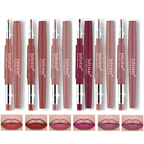 2 in 1 Lip Liner Lippenstift Set, Dual Ended 6 Farben Plumping Full Cover Lipstick Nude Lip Liner Pencil Set – Langanhaltend Wasserdicht Kein Ausbleichen – Lippenstift Sets für Frauen – A von RoseFlower