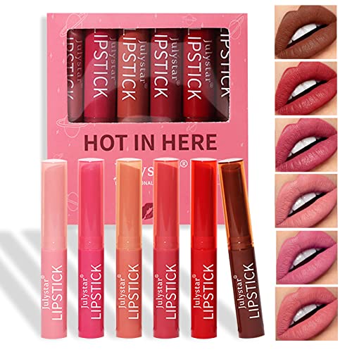 RoseFlower Matte Lippenstift Set, 6-Pcs Lippenstift Pack - Satiniert – Color Riche, Antihaft-Tasse Lipgloss Flüssiger Lippenstift Set, Wasserdichte Langlebige Kosmetische Set Gift For Women von RoseFlower