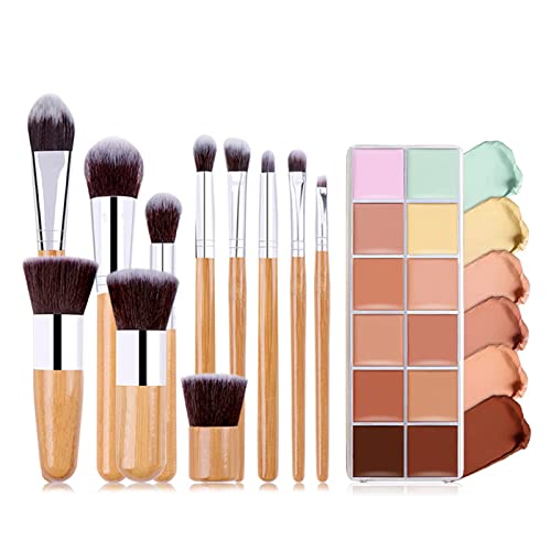 RoseFlower 12 Farben Foundation Concealer Palette+ 11 Makeup Pinsel, Professional Makeup Highlight & Contour Pro Palette, Cosmetics Creme Konturen Kit, verblendbare Matte und Für Helle & Dunkle Haut von RoseFlower