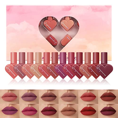 RoseFlower 12 Farben Herzform Matt Lipgloss, Premium Samt Lipgloss Set – Langlebig & Wasserfest – Lustige Lipgloss Sets für Mädchen im Teenageralter, Frauen oder Make-up Geschenkset #2 von RoseFlower