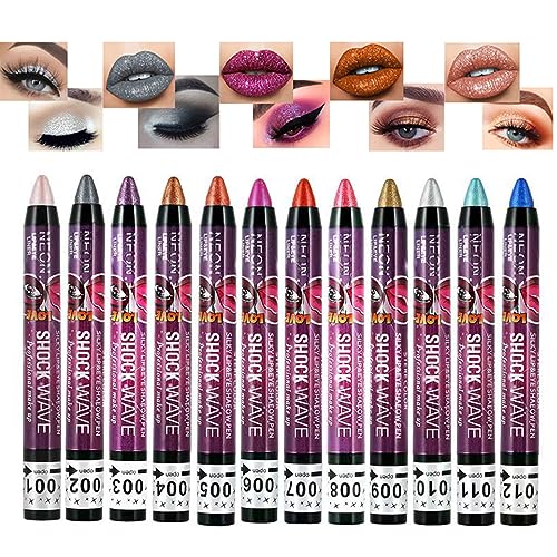 RoseFlower 12 Farben Lidschatten Stift Set, Wasserfester Glitzer Lidschatten Stift, Matte Lidschatten Stick Lidschattenstift Liedschattenstifte, Eyeshadow Stick Augen Make-up für Frauen von RoseFlower