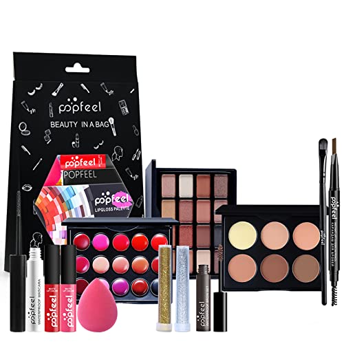 RoseFlower 12pcs Cosmetics Make-up Set, Make Up Set Mit Geschenktüte, Kosmetik Starter Kit Weihnachten Makeup Paletten Mit Grundierung, Abdeckstift, Lidschatten, Wimperntusche, Lippenstift, usw von RoseFlower