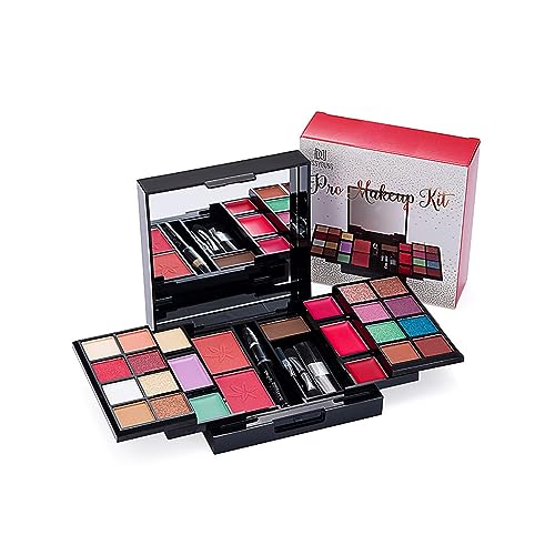 RoseFlower 25 Farben Lidschatten-Palette, Multifunktions-Make-up-Palette mit Spiegelschimmer, Mattes Augen-Make-up, Highlight-Rouge-Kontur-Palette, Reise-Make-up-Set mit Brauenstift, Pinsel, Vegan von RoseFlower