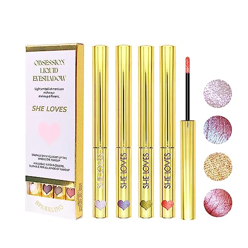 RoseFlower 4 Farben flüssiges Glitter Lidschatten Make-up Set Metallic Schimmer Meerjungfrauen-Lidschatten Langanhaltender und pigmentierter, funkelnder und schimmernder Lidschatten von RoseFlower