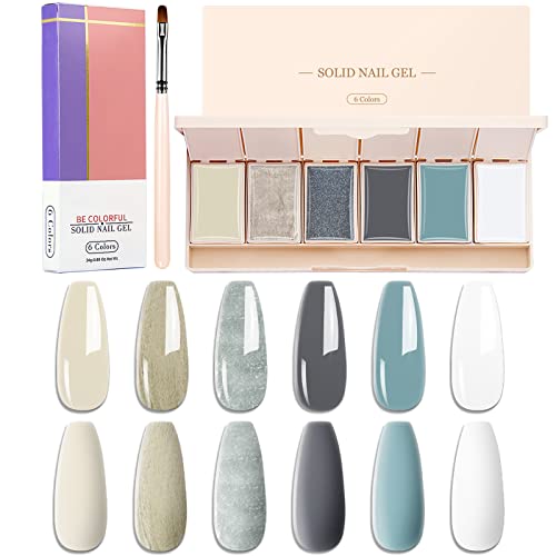 RoseFlower 6 Farben Feste Gel Nagellack Palette, Nude Gel Nagellack, Creme Schlamm Solid UV Gel Nagellack Set mit Nagelbürsten, Solid Gel Nail Polish für DIY Nail Kunst-Design Salon Helle Farbserie von RoseFlower