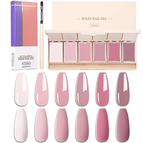 RoseFlower 6 Farben Feste Gel Nagellack Palette, Nude Gel Nagellack, Creme Schlamm Solid UV Gel Nagellack Set mit Nagelbürsten, Solid Gel Nail Polish für DIY Nail Kunst-Design Salon Nackt Rosa Weiß.. von RoseFlower