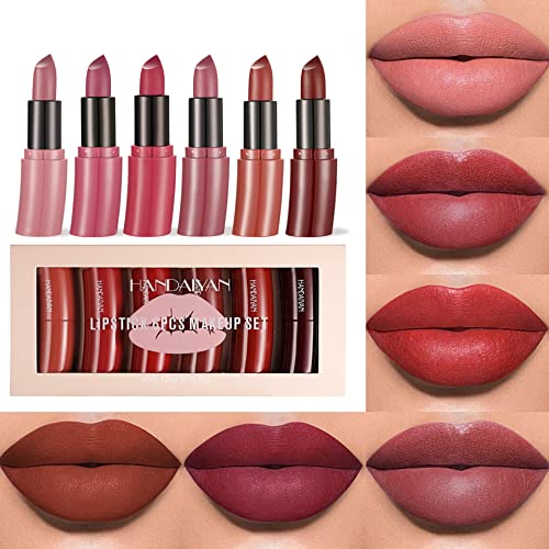 RoseFlower 6 Farben Matte Nudetöne Lippenstift Set Wasserdichte Langlebige Lipgloss Frauen Lippen Feuchtigkeitsspendend Lippenpflege - Lippenstifte Geschenkset mit Geschenkbox von RoseFlower