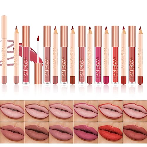 RoseFlower 6 pcs Matte Nude Lip Liner + 6 pcs Lipstick Makeup Set, Liquid Lipstick 24H Non-Stick Cup Not Fade Waterproof Nude Lipstick Makeup Kits Velvety Nude Lipliner Lip Gloss Make Up Gift Set#B von RoseFlower