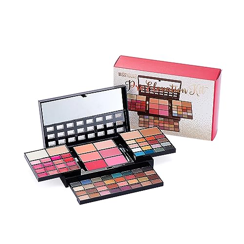 RoseFlower 74 Farben Schminkkoffer Beauty Case Mehrfarbig Lidschatten Make Up Pallete Profi-Augenpalette Anlasser multifunktionale Set Kosmetik Kit Make-Up Paletten für die Reise, Bühne, Hochzeit von RoseFlower