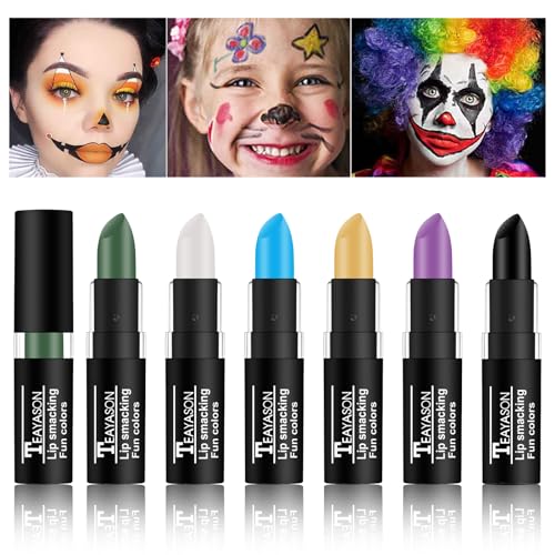 RoseFlower Gesichts und Körpermalstift, 6 Farben Halloween professionelles Lippenstift-Make-up, Blau, Schwarz, Lila, Gelb, Weiß, Grün Cremiger Körpermalstift für Halloween-Bühnenparty von RoseFlower