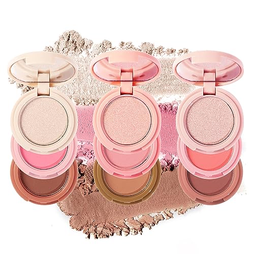 RoseFlower Lidschattenpalette Erröten Kontur Highlight Multifunktionale Make-up-Palette, Innovatives 3 Farben Stapelbares Wasserfest Schimmer Cremige Textur, Hochpigmentiert, Reise-Make-up-Set von RoseFlower