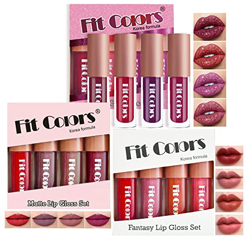 RoseFlower Lipgloss-Sets, 12 Farben Lip Gloss, Langlebige Lippenglasur mit Nude-Matt-Lippenstift/Glitzer-Schimmer-Spiegel-Lipgloss-Tube Flüssiger Lippenstift, Wasserfest von RoseFlower