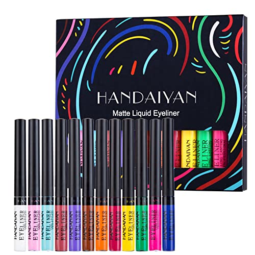 RoseFlower Liquid Eyeliner Set, 12 Farben Bunte Eyeliner Matte Flüssige coloured Eye Liner Wasserfest Bunter flüssiger Eyeliner mit Pinsel Make up für Cosplay #A von RoseFlower