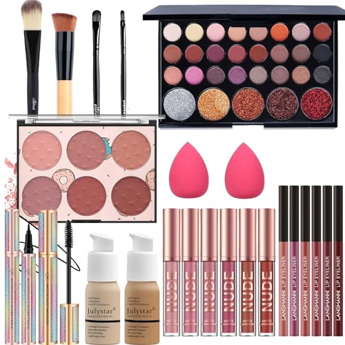 RoseFlower Schmink Geschenkset, Alles in Einem Schminke Set Gesichts Augen Lippen Reise Makeup Starter Kit Professionelle Kosmetik Make-Up-Set Geschenk Makeup Paletten für Damen Frauen Mädchen von RoseFlower