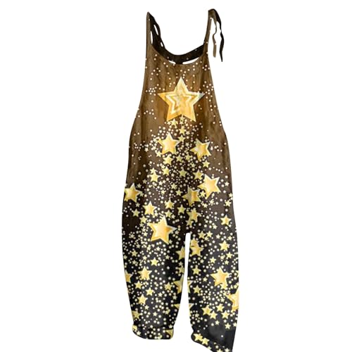 Einteiler Damen Kuschelig Nahtloser Jumpsuit Lang Jumpsuit Damen Tiere Weihnachts Musterdruck Spaghetti Jumpsuit Lang Ärmelloser Rückenfrei Jumpsuit V-Ausschnitt Latzhose Lässiger Jumpsuit (Gold, M) von Rosennie