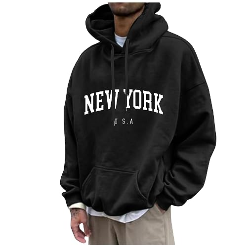 Kaputzenpuloverer Herren Pullover Herren V Ausschnitt Weihnachtspullover Männer New York Druck Lustige Pullover Loose Fit Y2K Hoodie Baggy Herbst Hip Pop Streetwear Hoodie Männer Pullover (Schwarz Xl) von Rosennie