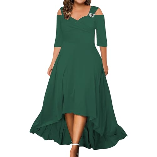 Rosennie Etuikleid Damen Chiffonkleid Damen Sommerkleider Große Größen V-Ausschnitt Schulterfrei Ballkleider Für Mollige Frauen Enge Kleider (Grün, XL) von Rosennie