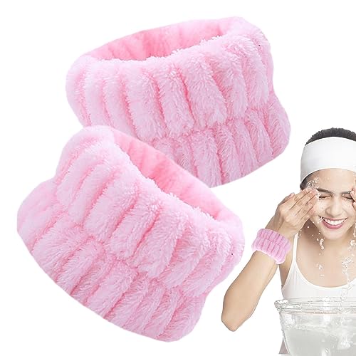 Gesichtswasch-Armbänder,2 Stück Coral Fleece Spa-Armbänder saugfähig - Flauschige Spa-Armbänder, Handgelenkhandtücher zum Waschen des Gesichts, Haargummis für Frauen, Yoga, Frauen, Training Rosixehird von Rosixehird