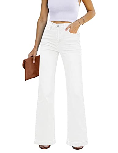 Roskiky Schlaghose Damen Jeans Wide Leg Baggy Jeans Damen High Waist Stretch Hosen Damen Jeans Brillantweiß M von Roskiky