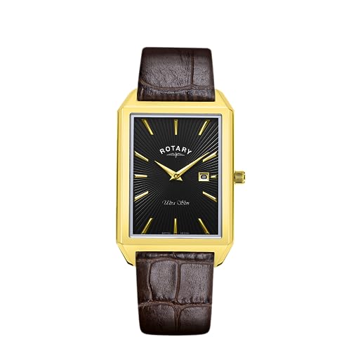 Rotary Herren Quartz Armbanduhr, 28.50mm GehäusegröÃŸe mit schwarz analog Zifferblatt und braun Lederarmband Armband GS08023/04 von Rotary