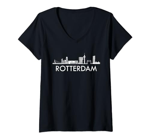 Damen Rotterdam City Skyline silhouette Niederlande Rotterdam T-Shirt mit V-Ausschnitt von Rotterdam City Designs24