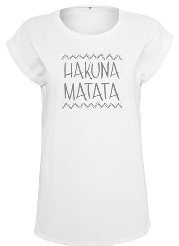 T-Shirt Damen Hakuna Matata Sprüche Statement Relaxed Shirts Weiß M von Roughtex
