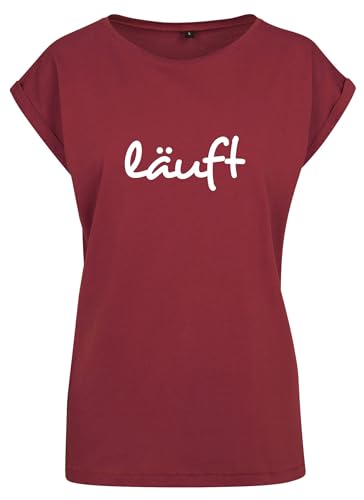 Relaxed T-Shirt Damen LÄUFT Sprüche Statement Shirts Burgundy XL von Roughtex