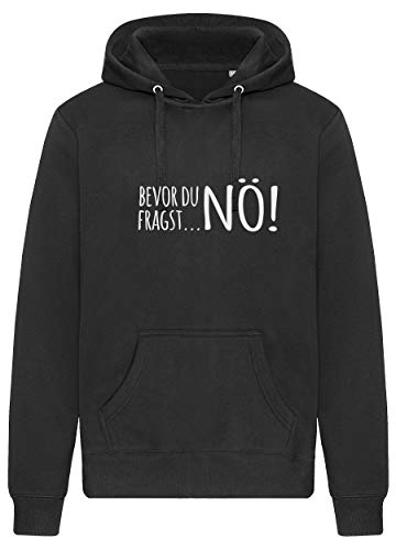 RoughTex Schwarzer Hoodie Damen Herren Kapuzen-Pullover lustige Sprüche Sweatshirt für Männer und Frauen Bevor Du fragst Nein 3XL von RoughTex